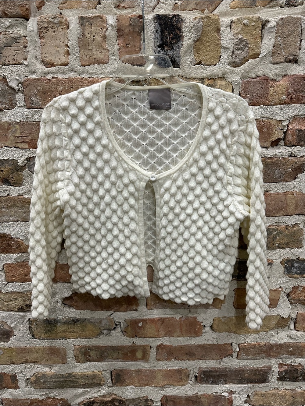 Evolution by Cyrus Ivory Bubble Knit Cropped Cardigan